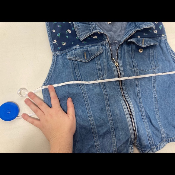 Vintage Koret City Blues Denim Jean Button Vest Upper  Floral  Large. - Picture 3 of 11